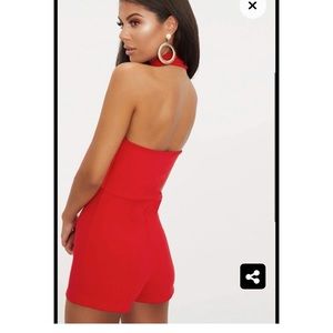 PrettyLittleThing Red Crape Drape Romper